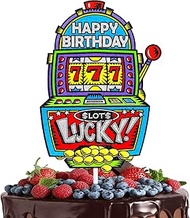 Lucky Slot Machine "777" Themed Happy Birthday Las Vegas Casino Cake Topper - Night Party, Birthday