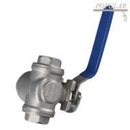 POPULAR Water Valve, 3-Way Silver T Mounting Pad Ball Valve, High Pressure Resistant 1/2" 304 Stainl