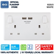 British General (822U3) Moulded13A Switched Double Socket with USB Charger, 13A, 2 gang SP, switched + 2 x USB (3.1A)