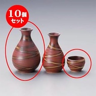 Set of 10 Sake Set Red Rust Roll No. 2 Tokkuri + Cup Set [Tokkuri 9 x 13 cm 360 cc] 360cc Cup 360cc 