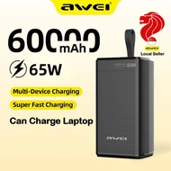 Awei 60000mAh Power Bank 65W Super Fast Charging Powerbank Digital Display Large Capacity Portable C