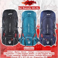 Ready! ADA STOCK Carrier Rei Arei Ramelu 60+5L Tas Gunung Camping