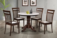 [READY STOCK] 1+4 Seater Grade A Round Marble Solid Wood Dining Set Kayu High Quality Turkey Fabric 