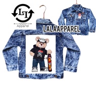 UNISEX JEANS JACKET WITH T3DDY B3AR NAVY SANDWASH MOTIF 1-11 YEARS GIRLS' JEANS JACKET/ BOYS' JEANS 