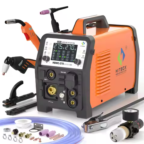 HITBOX 6 in 1 270A Aluminum Welding Machine MMA/Gas MIG/Gasless MIG/HF TIG/Cut Digital Screen 2T 4T 