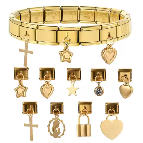 URING New Stars Cross Heart Moon Crown CZ Italian Charm Fit 9mm Bracelet Stainless Steel Jewelry DIY