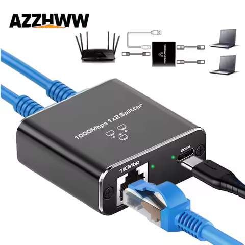 Gigabit Ethernet Splitter 1000Mbps RJ45 Internet Splitters 1 in 2 out LAN Splitter 1 to 2 RJ45 Split