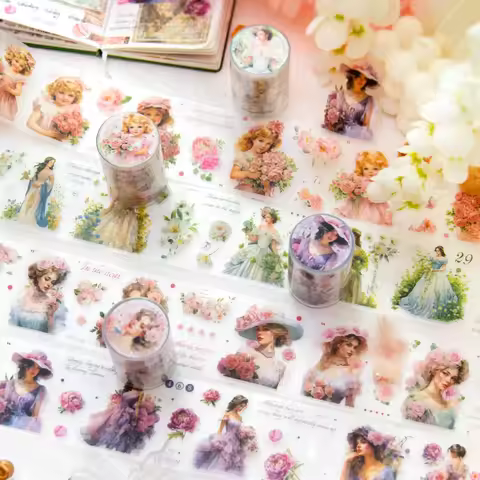 Yoofun 6x200cm Flower Girl PET Washi Tape Transparent Decor Masking Tape for Sticker Scrapbooking Jo