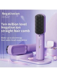 無線直髮器加熱負離子直髮捲曲髮梳可充電防燙電熱護髮毛刷，適用於女性家庭旅行