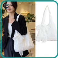 APPEAR Korean Style Tote Bag, Lightweight With Silk Scarf Floral Print Lace Handbag, YK2 Canvas Vers