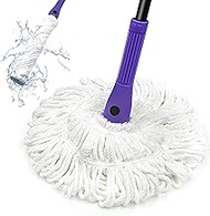 ZUBULUN Self Wringing Mop for Floor Cleaning with 2 Reusable Heads, Easy Squeeze Twist Mop with 57.5 Inches Long Handle and Top Scouring Pad, Wet Mops for Hardwood, Vinyl, Tile (Purple)