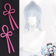 Kamisato Ayaka Cosplay Wig with Hairpins Genshin Impact Anime Wig Purple Long Ponytails with Wig Cap