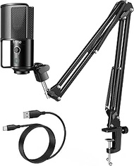 FIFINE USB Podcast Microphone PC, Condenser Microphone Plug &amp; Play Mic Kit with Boom Arm Stand, Mute Button, Gain Knob, Computer Recording Microphone for Singing Streaming Gaming YouTube-T669PRO1