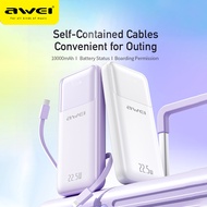 Awei P106K/P107K 10000/20000mAh PD 22.5W Power bank fast charging Self-contained 2 lighting/type-c cables power banks LED Digital display powerbank for iPhone Samsung Pixel iPad