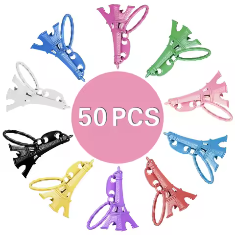 50Pcs Eiffel Tower Model Keychain Retro Paris Keyring Metal Split Key Ring Tower Keychain