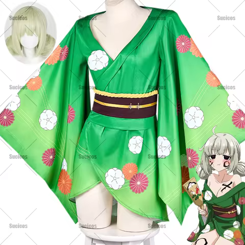 Anime Mahou Shoujo Araga Kiwi Cosplay Costume Kimono Yukata Kiwi Chan Wig Leopard Role play For Hall