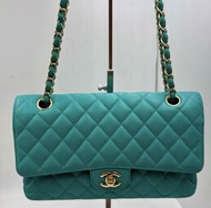 CHANEL 綠色荔枝牛皮CF 25cm中號 金扣 23開 無卡 98新