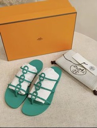 Hermes Mykonos 豬鼻子拖鞋 綠色 38