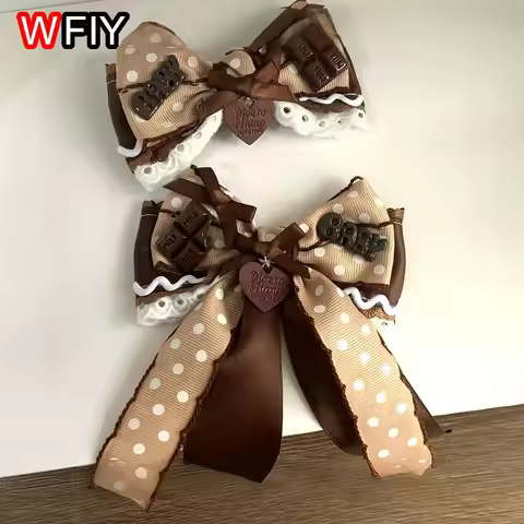Handmade Ladies Hair Barrette Vintage Chocolate Polka Dot Bow Hair Clip Lolita Tiramisu Hair Accesso