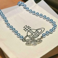 Korean Version Empress Dowager West Blue Pearl Saturn Necklace Saturn Bracelet