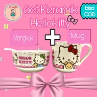 Mug/cup/ Hellokitty Glass/ Hellokitty Mug/ Hellokitty Cup/ Hellokitty Glass/Ceramic Set Hellokitty With Lid And Spoon/Ceramic Mug/Mug Set/ Hellokitty Bowl/ Hellokitty Mug Bowl Set/ Full Color Ceramic Glass Hellokitty