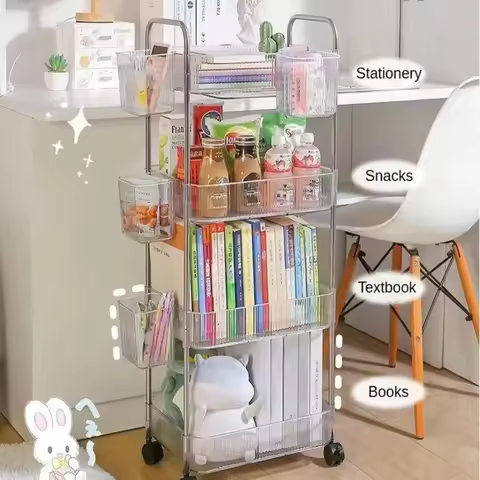 Light Luxury Storage Rack Trolley 2/3/4 Layers Transparent Acrylic Rolling Cart With Removable Hangi