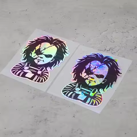 Ghost baby Chucky laser colorful waterproof vinyl sticker, hand account 2D flat motorcycle sticker, 
