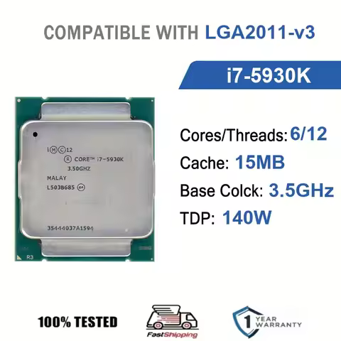 Intel Core i7-5930K 6 Core 12 Thread 3.50GHz 140W 15MB Cache 22nm LGA2011-v3 SR1XV DDR4-2133 MHz Has