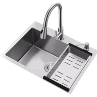 Kitchen Sink SS 304 1 Bowl Minimalis Doff Complete -Ukuran 60X45 Stainless + Keran Tarik