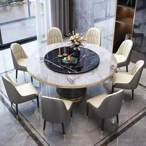 Luxury Dining Table 8 Chairs, Dining Rooms 8 Modern Chairs，Table and Chair Combination Round Table w