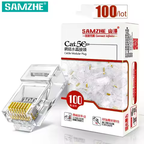 SAMZHE Cat5e RJ45 Modular Plug 8P8C Connector for Ethernet Cable,Gold Plated CAT 5e Gigabit Bulk Eth