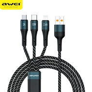 Awei CL-971 Nylon braid 3 In 1 Quick Fast Charging cable QC 3.0A with Multicolor Lighting Type-C Micro USB A Charging Suitable For All Mobiles Phone iPhone 13 12 11 Fast Charging USB Type C Cable