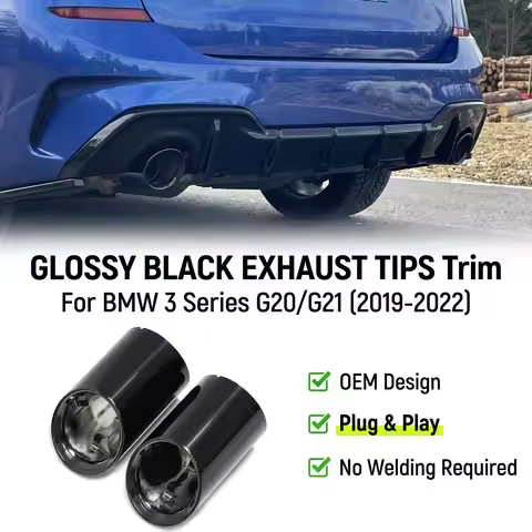 2x Black Exhaust Tips For BMW 3 Series G20 G21 (2019-2022 Pre-LCI ONLY) Fit 320i 320d 330i 330e Tour