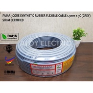 1.5MM FAJAR 3CORE PVC FLEXIBLE CABLE x 3C (GREY) SIRIM CERTIFIED