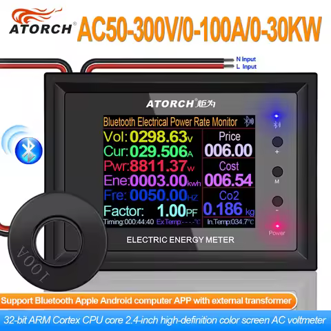 AT24C 100A 2.4" Digital Voltmeter Meters indicator Power Energy Ammeter current Amps Volt wattmeter