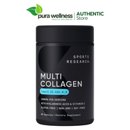 Sports Research Multi Collagen Peptides (Loại I II III V X) gồm Hyaluronic Acid + Vitamin C 90 viên