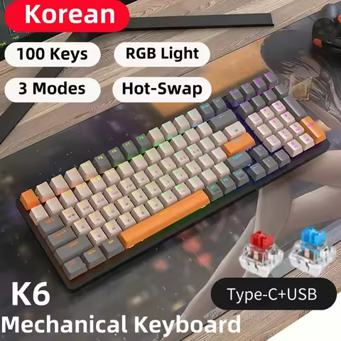 Korean K96 Mechanical Gaming Keyboard 100 Keys K6 Personalized Keycap Type-C Bluetooth-compatible Pe