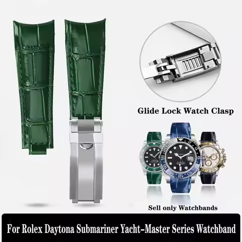 Original Style Genuine Leather Calfskin Watch Strap for Rolex Daytona Black Green Submariner Yacht-M