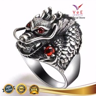 Cincin Titanium Perak Kepala Naga Ruby Merah Delima - VeE Cincin Pria Retro Gothic