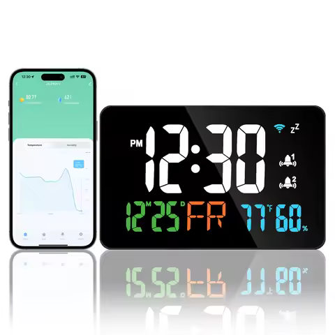 Tuya WiFi Desktop Clock Intelligent Calendar Thermometer Hygrometer with Digital LED Display Adjusta