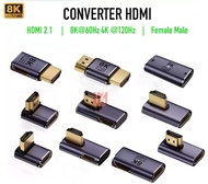 Sudut 90° Adapter Converter HDMI Female Male 8K 60Hz UHD 2.1 Konverter Memperluas Layar Lebar Suppor