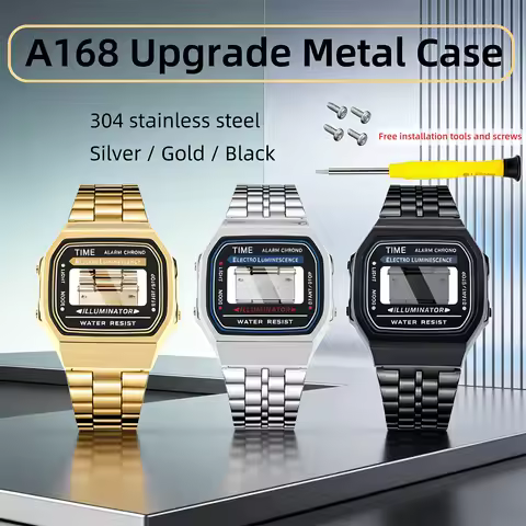 A168 Modified Metal Case for Casio A-168 Stainless Steel 304L Bezel Silver/Gold/Black A168 Mod Kit S