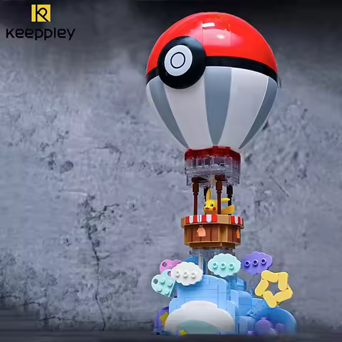New Pokemon Building Block Keeppley Original Pikachu Hot Air Balloon Puzzle Decoration Model Childre
