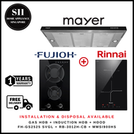 FUJIOH FH-GS2525 SVGL DOMINO GAS HOB 2 BURNERS + RINNAI RB-3012H-CB 30CM INDUCTION HOB 2 ZONE + MAYER MMSI900HS 90CM SEMI-INTEGRATED SLIMLINE COOKER HOOD - 1 YEAR WARRANTY