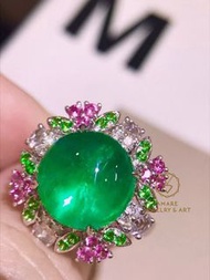 新品nice💚！ 4.65ct Cat‘s Eye Emerald Ring！ 0.40ct color sapphire & 0.22ct diamond  18k gold, price 3180