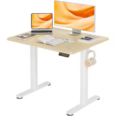 Electric Height Adjustable Stand Up Desk 35x20 Inches Sit Stand Desk for Home Office with Nature Top