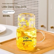 Water Bottle 800ml HeatResistant Handle Straw LargeCapacity Glass Household Printed Juice Milk Cup