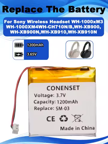 3.7V 1200mAh Replacement Battery For Sony WH-1000XM3 WH-1000XM4 WH-XB900 WH-XB900N WH-CH710N/B Wirel