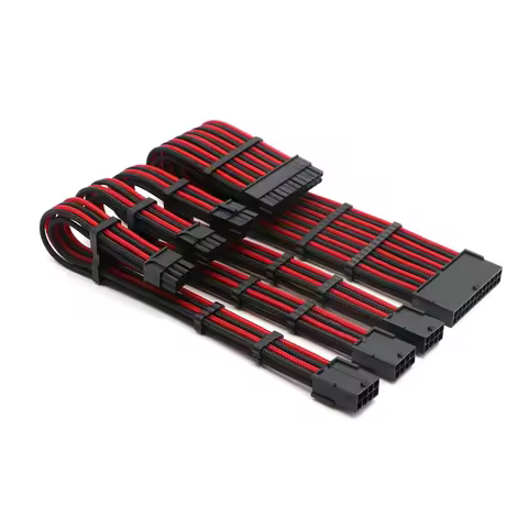 180 Degree Extension Cable Kit - Computer Single Sleeved ATX 24Pin, EPS 4+4Pin, PCI-E 6+2Pin, PCI-E 