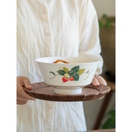 Manna Bamboo Hat Noodle Soup Bowl Going to Berry Good High-Foot Bowl Hand-Painted Underglaze Color H